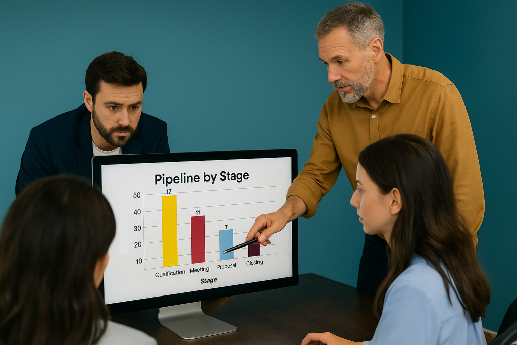 Sales team working on strategy to fix sales pipeline